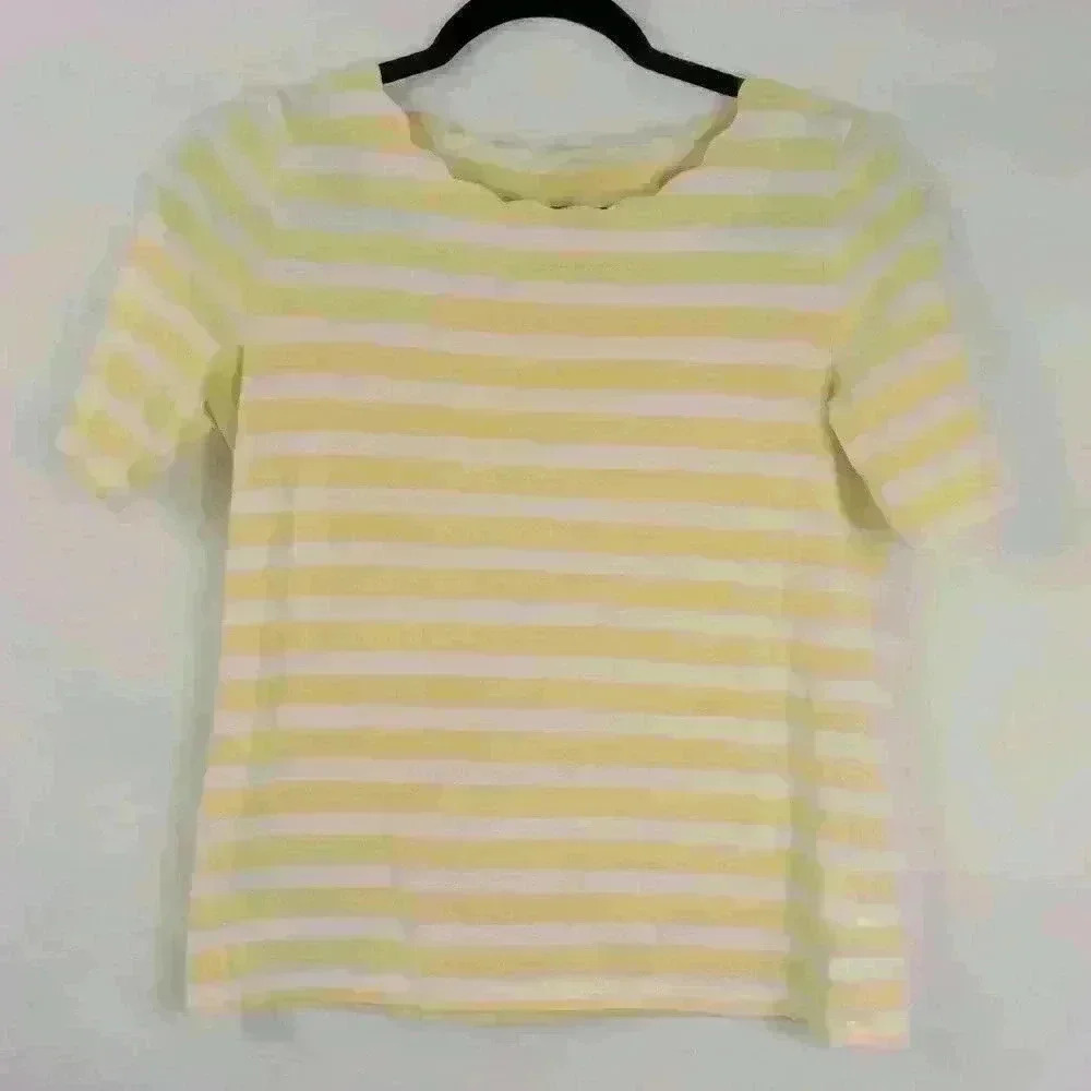 Scalloped Neck Striped Blouse preppy